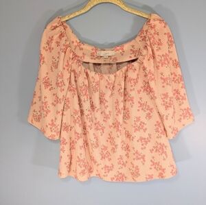 LOFT Pink Floral Textured Off Shoulder Top